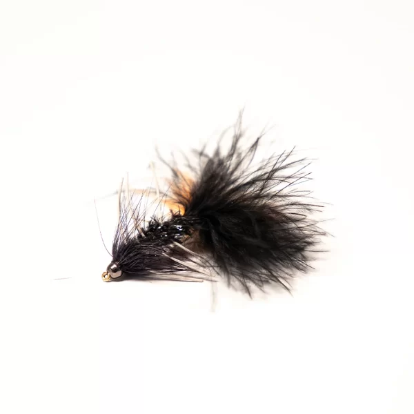 Black and orange thin mint wooly bugger with rubber legs Price for 1 dozen flies