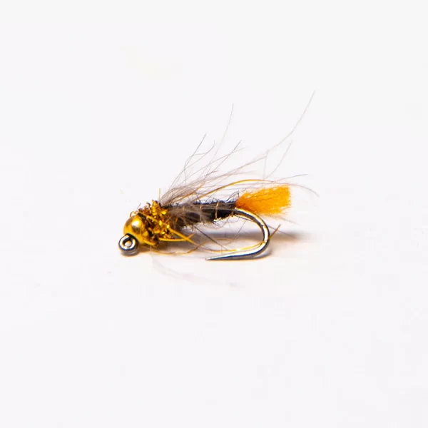 Gold tungsten brown euro jig on barbless hook (price for 12 flies)