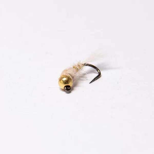 Gold tungsten white euro jig barbless (price for 12 flies)