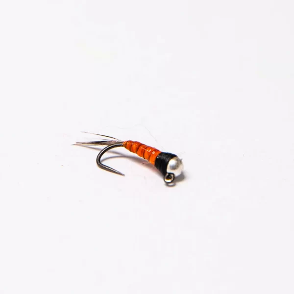 Silver tungsten orange perdigon nymph (price for 12 flies)