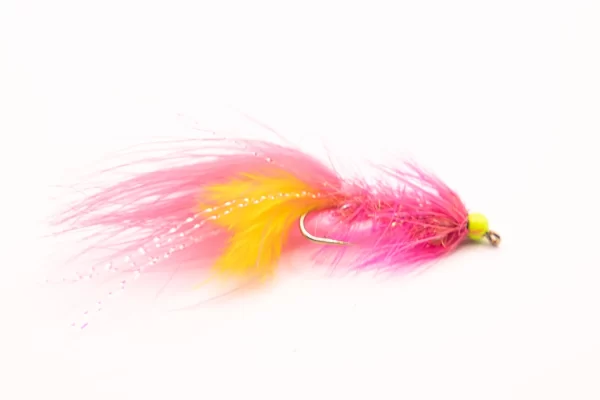 Tungsten bead thin Mint wooly bugger pink yellow (Price for 12 flies)