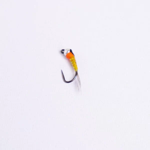 Yellow and orange Perdigon on barbless hooks only (price for 12 flies)