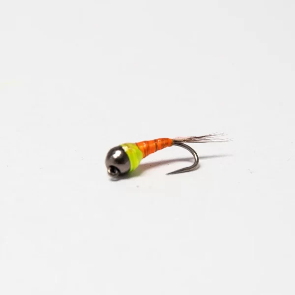 black tungsten orange euro barbless jig (price for 12 flies)