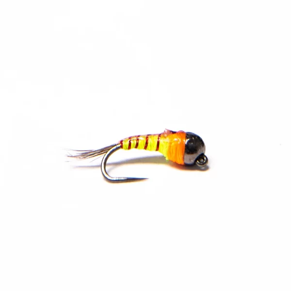 black tungsten yellow orange perdigon nymph (price for 12 flies)
