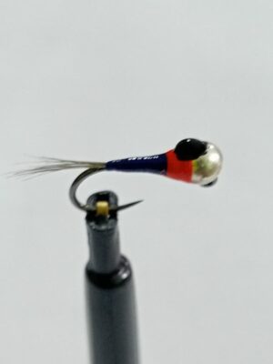 Blue and red Silver tungsten perdidon nymph (price for 12 flies)