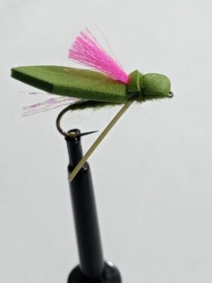 Cicada Olive with Pink indicator dry fly (price for 12 flies)