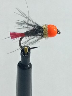 Orange tungsten red tail Black CDC Perdigon nymph (price for 12 flies)