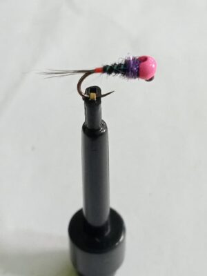 Pink tungsten red tag  black Perdigon nymph (price for 12 flies)