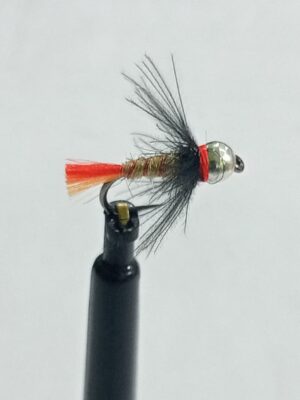 Silver tungsten Black CDC Brown body Perdigon nymph (price for 12 flies)