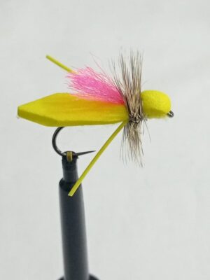 Hackled Cicada yellow with flourescent pink indicator fly (price for 12 flies)