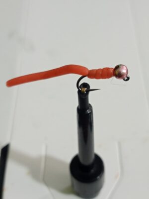Squirmy worm red with Metallic Pink tungsten Bead nymph (price per dozen)