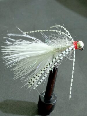 white sculp snack jig streamer with Silver tungsten bead (price per dozen)